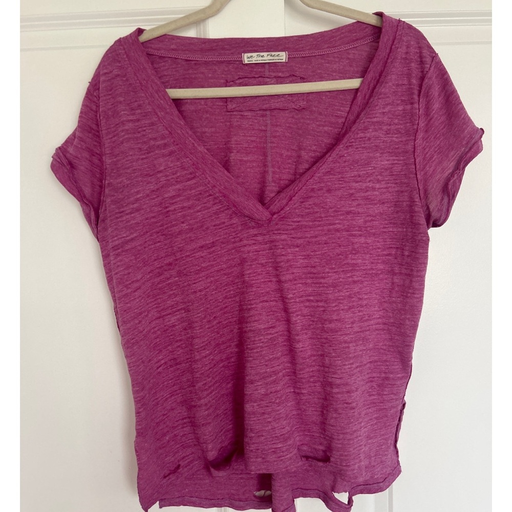 Free People Pink and Purple Cuffed Sleeve Tee